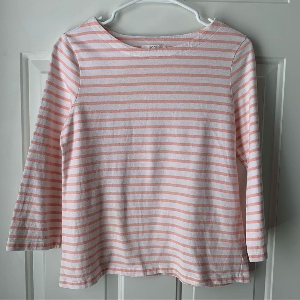 Nordstrom 1901 White Peach Striped Boatneck Long Sleeve Top Small - Picture 1 of 5